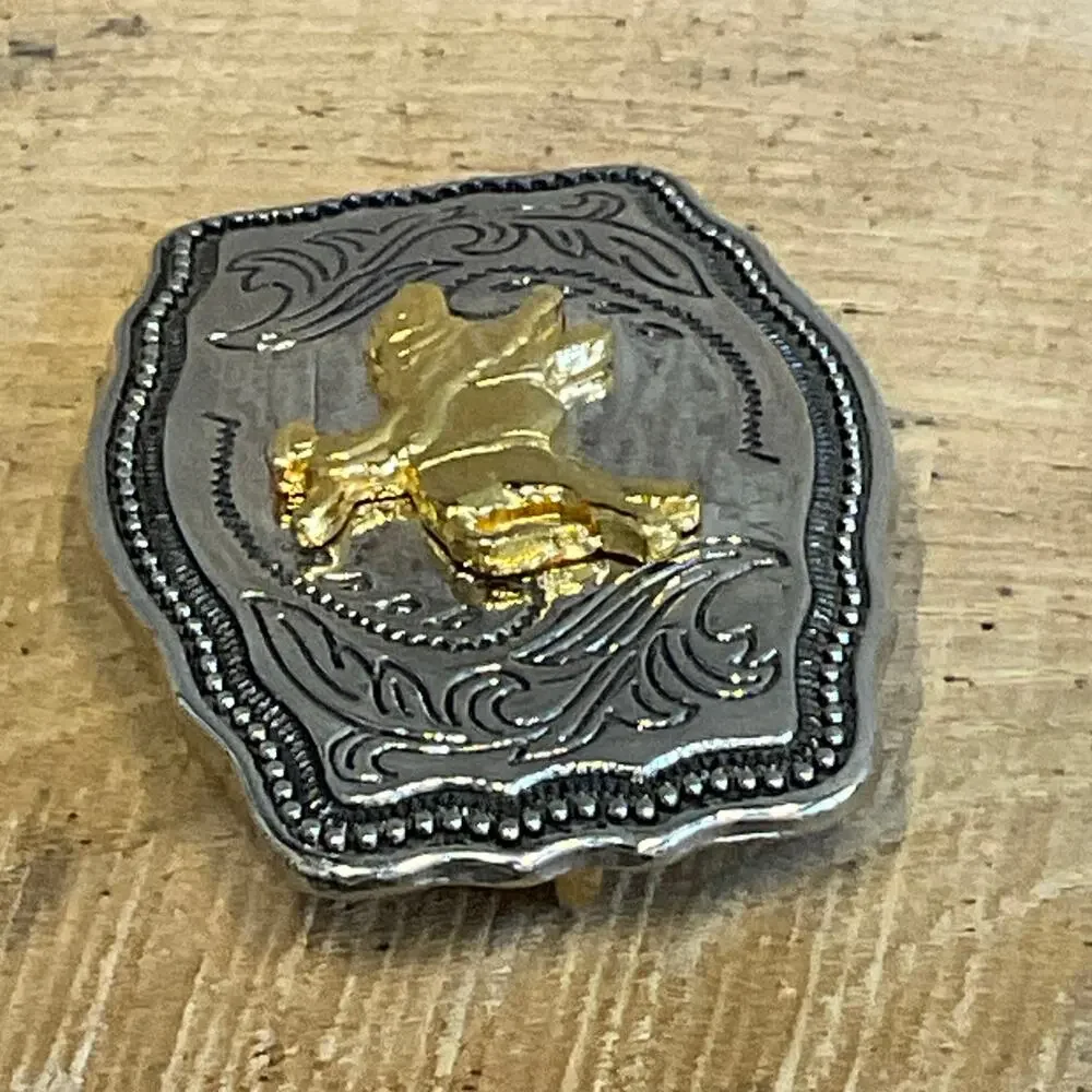Western‎ Bull Riding Belt Buckle Ladies Bull Riding Goldtone on Silvertone